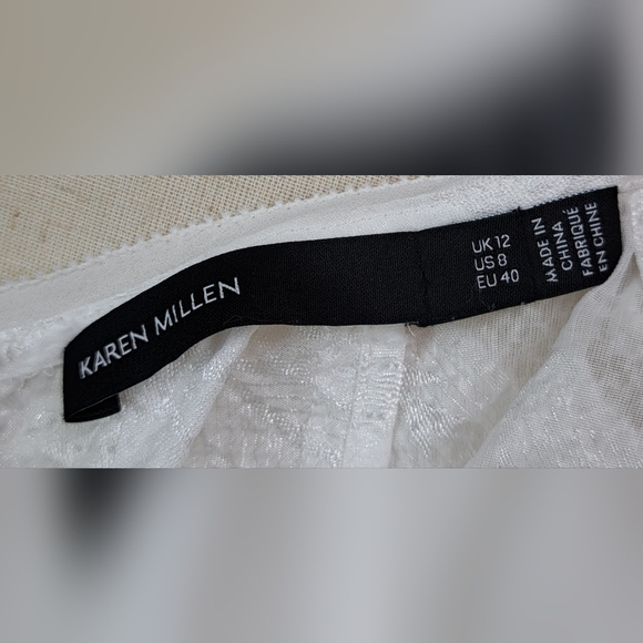 Karen Millen Women's Blouse Vintage Y2K Pure White Floral Buttoned Sleeves 8 US - Picture 12 of 14